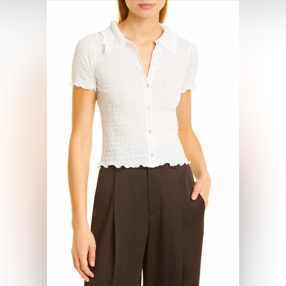 Vince Smock Short Sleeve Women's Cream Button-Up Top, XL, NWT